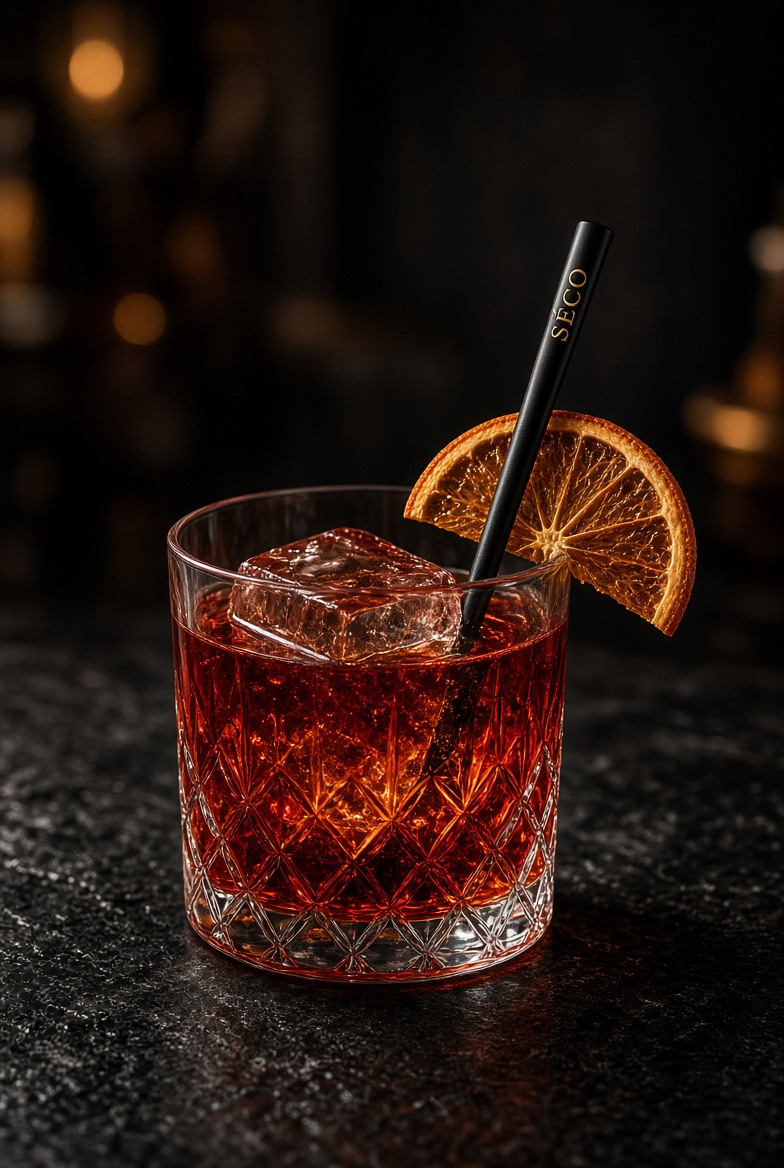 Negroni with SÉCO orange and stirrer